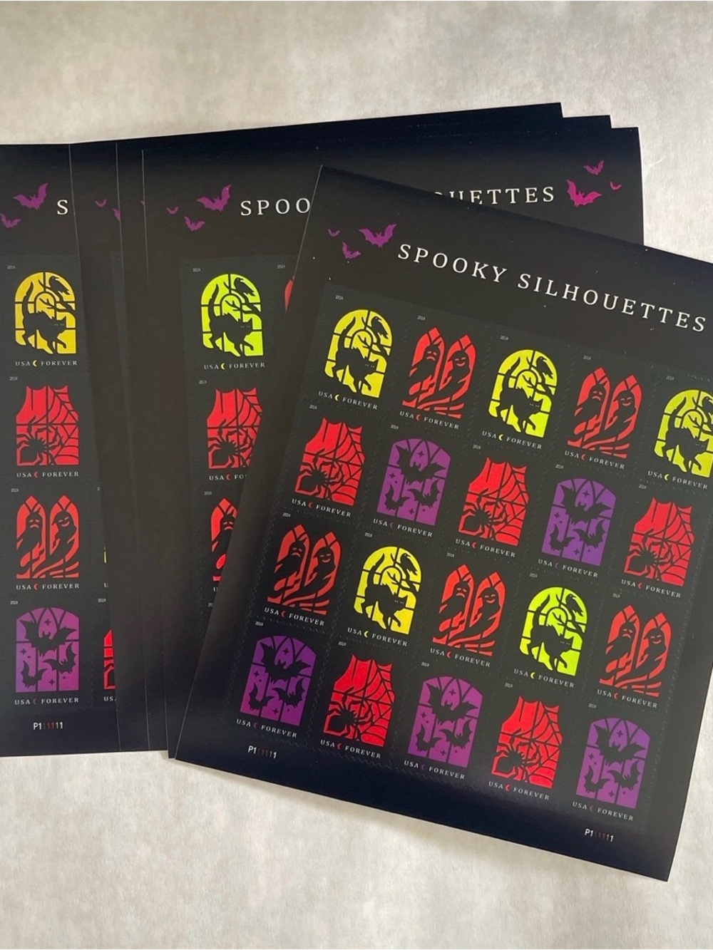 Spooky Silhouettes Halloween Forever Stamp Sheets - Neon Accents